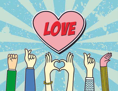 love icon , heart symbol and Human Hand  gestures, vector illustrationのイラスト素材