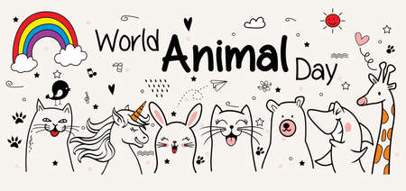 World Animal Day on October 4. Vector illustrationのイラスト素材