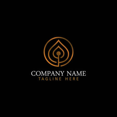 Abstract Leaf Logo design vector template linear style on black background.のイラスト素材