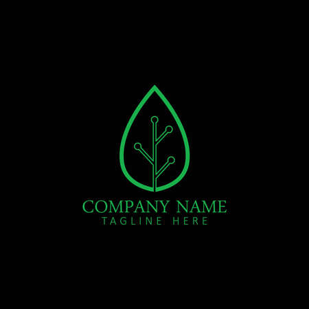 Abstract Leaf Logo design vector template linear style on black background.のイラスト素材