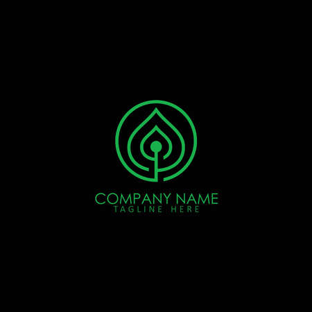 Abstract Leaf Logo design vector template linear style on black background.のイラスト素材