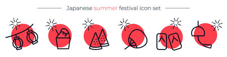 Japanese summer festival icon set. Use for web, printed cards.のイラスト素材