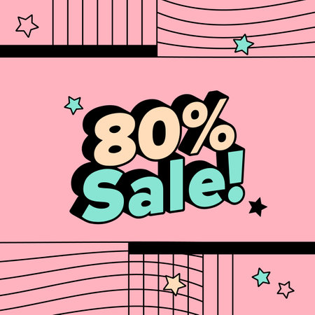Advertising banner about sale for social media with pseudo 3d and graphic elements in a bright colorful style. For promotions, sales, discounts. vector image.のイラスト素材