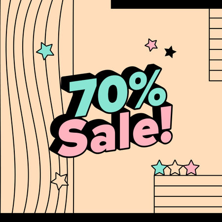 Advertising banner about sale for social media with pseudo 3d and graphic elements in a bright...