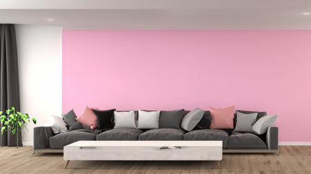 interior with grey sofa. 3d rendered illustration mock up.の素材