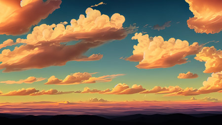 Beautiful clouds in the sky at sunset. 3D illustration.の素材