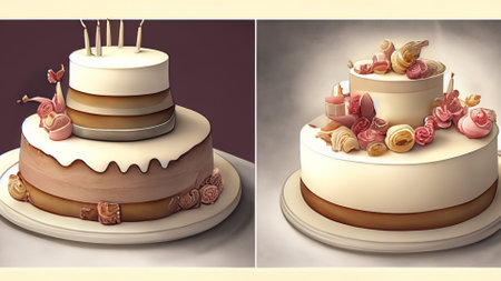 3D render of a three-tiered wedding cake with rosesの素材