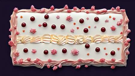3d render of birthday cake with cream and cherries on topの素材