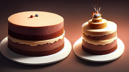 3d rendering of a cake with chocolate frosting and berries on topの素材