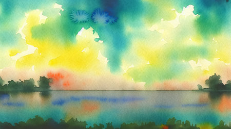 Abstract watercolor background. Digital art painting. Colorful landscape.の素材