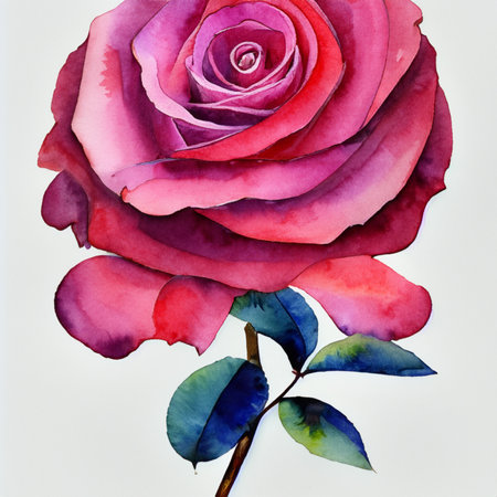 watercolor painting of rose flower, hand drawn illustration on white backgroundの素材