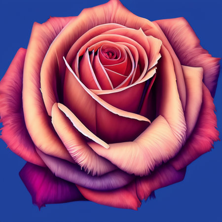 Beautiful red rose on a blue background. 3D illustration.の素材