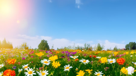 Colorful meadow with daisies and chamomiles.の素材