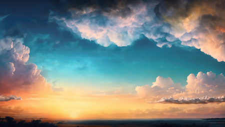 Colorful dramatic sky with cloud at sunset. 3D Renderingの素材