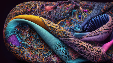 3D surreal illustration. Sacred geometry. Mysterious psychedelic relaxation pattern. Fractal abstract texture. Digital artwork graphic astrology magicの素材