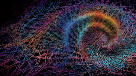 Fantasy chaotic colorful fractal pattern. Abstract fractal shapes. 3D rendering illustration background or wallpaper.の素材