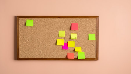 Cork board with colorful sticky notes on the wall, stock photoの素材