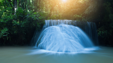 Beautiful waterfall in the rainforest, Thailand. (Panorama)の素材