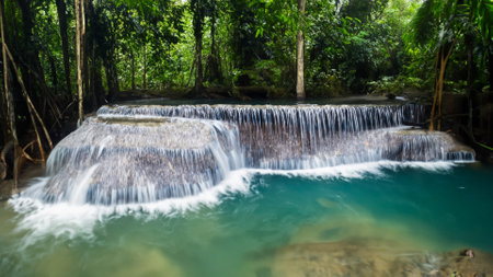 Huay Mae Kamin waterfall in Kanchanaburi, Thailandの素材