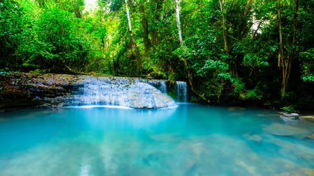 Waterfall in deep forest at Kanchanaburi province, Thailandの素材