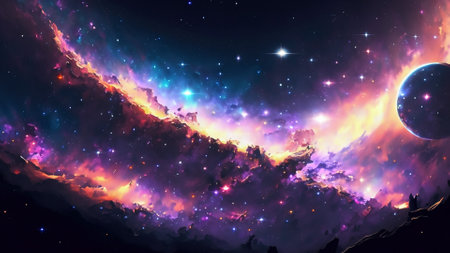 Fantasy space background with nebula and stars. Vector illustration.の素材