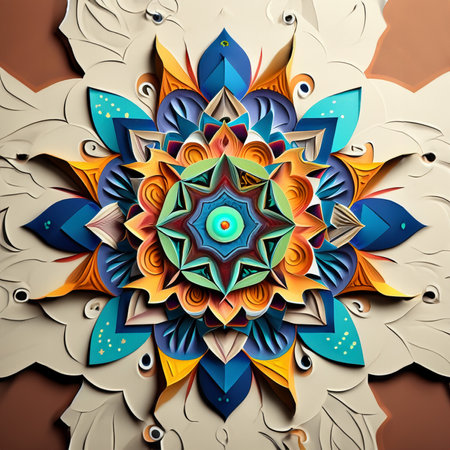3D render of plastic background with embossed abstract colorful ornament on leatherの素材