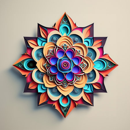 Colorful mandala on grey background. Vector illustration for your designの素材