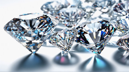 Diamonds on a white background. 3d rendering. Computer digital drawing.の素材