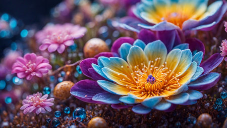 Colorful flower on the rock. Colorful flower in the garden.の素材