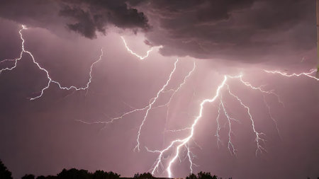Lightning strikes in the sky during a thunderstorm, thunderstormの素材