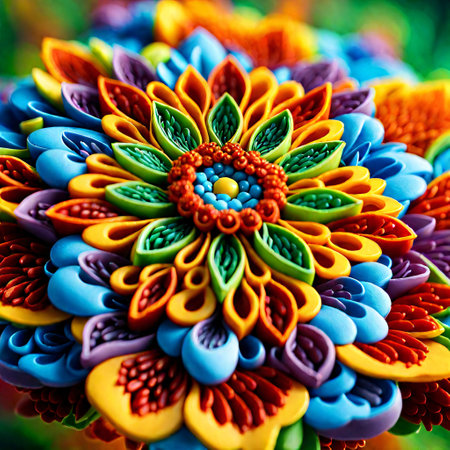 Colorful handmade flower made of plasticine. Close-up.の素材