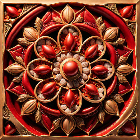 Ornament in the form of square tiles with embossed floral ornamentの素材