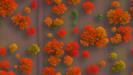 3d render, abstract background with red and orange autumn leaves.の素材