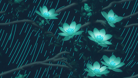 Illustration of a blue water lily flower on a dark backgroundの素材