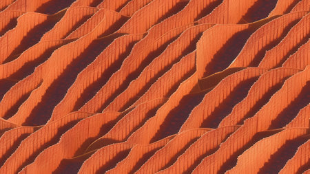 Close up of orange corrugated paper sheets. Abstract background.の素材