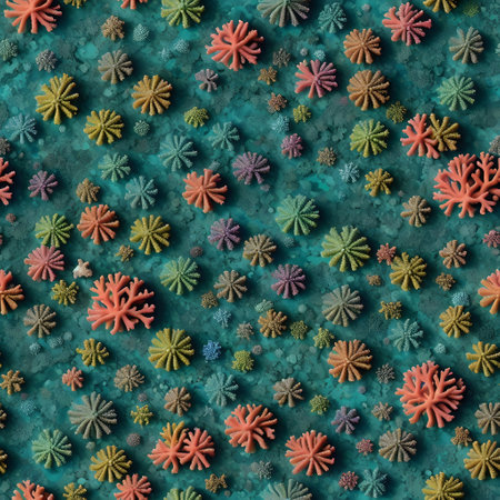 Colorful snowflakes on a blue background. 3d renderの素材