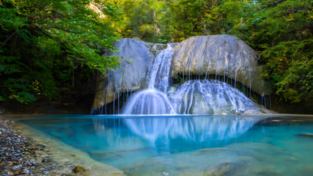 Beautiful waterfall in the Plitvice Lakes National Park, Croatiaの素材