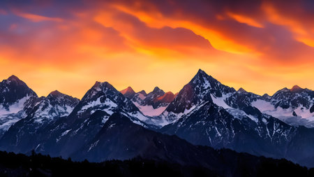 Mountains at sunset in Himalayas, Uttarakhand, Indiaの素材