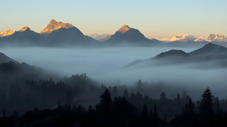 Foggy morning in the Italian Dolomites, Italy.の素材