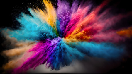 Explosion of colored powder, isolated on black background. Abstract colored backgroundの素材