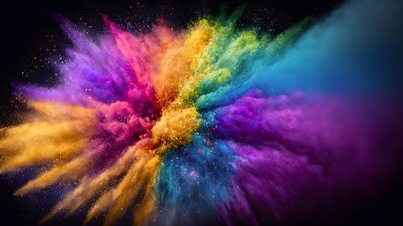 Explosion of colored powder, isolated on black background. Abstract colored backgroundの素材