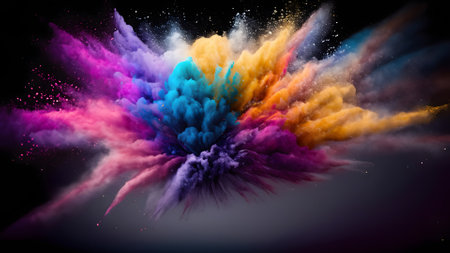 Explosion of colored smoke isolated on black background. 3d renderingの素材