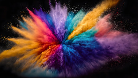 Explosion of colored powder, isolated on black background. Abstract colored backgroundの素材