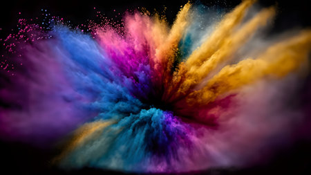 Explosion of colored powder, isolated on black background. Abstract colored backgroundの素材