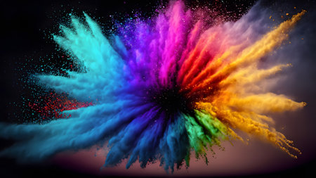 Explosion of colored powder, isolated on black background. 3D renderingの素材