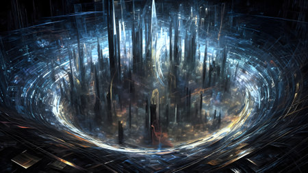 3D surreal illustration. Sacred geometry. Mysterious psychedelic relaxation pattern. Fractal abstract texture. Digital artwork graphic astrology magicの素材