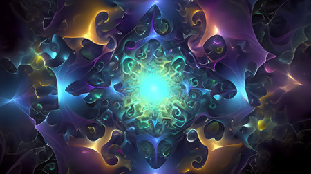 Abstract fractal. Fractal art background for creative design. Decoration for wallpaper, desktop, poster, cover booklet. Print for clothes, t-shirt. Creative illustration for designの素材