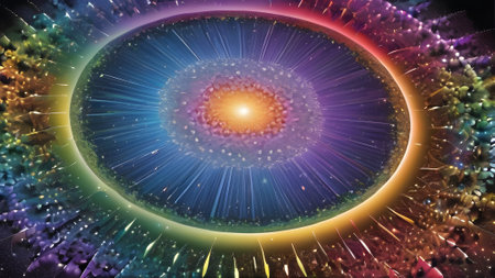 3D surreal illustration. Sacred geometry. Mysterious psychedelic relaxation pattern. Fractal abstract texture. Digital artwork graphic astrology magicの素材