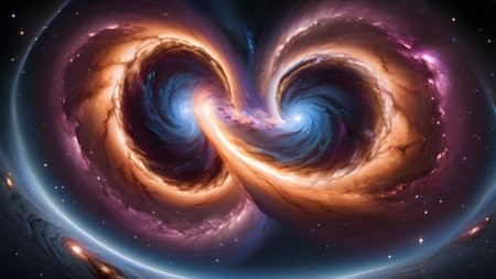 3D illustration of a heart in space with stars and nebulaの素材
