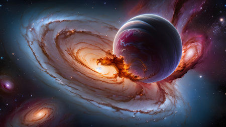 Planets, stars and galaxies in outer space showing the beauty of space exploration.の素材